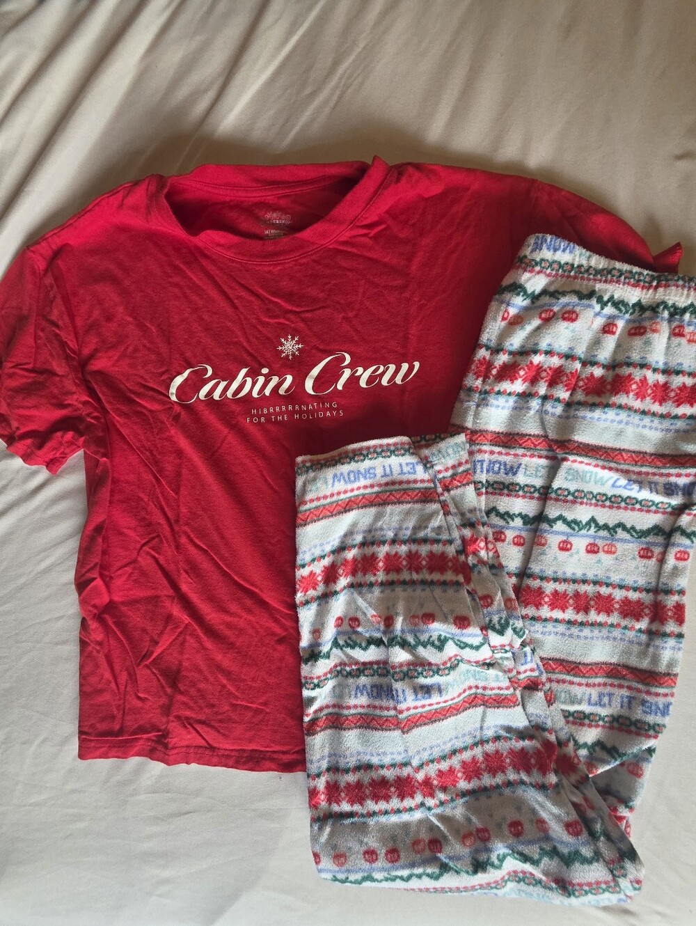 Wondershop Red 'Cabin Crew' Holiday Pajama Set with Patterned Pants